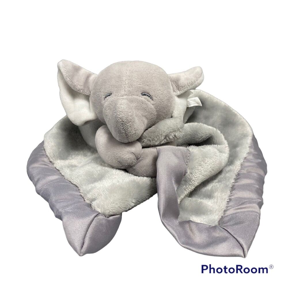 Carter's 2016 Gray Elephant Lovey Security Blanket Satin Trim 15X15 Lovie Binkie